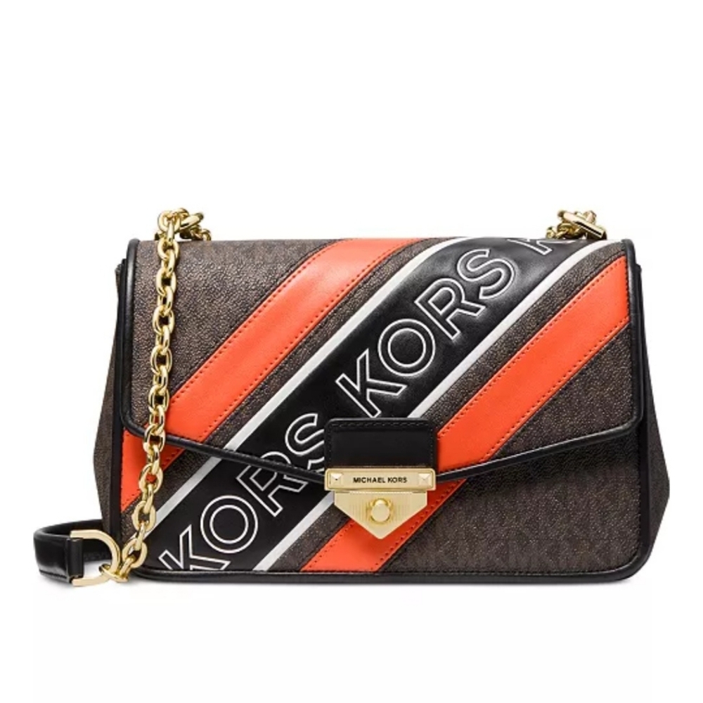 Michael Kors Signature Soho Large Chain Shoulder Medium Bag Brown/Orange/Black